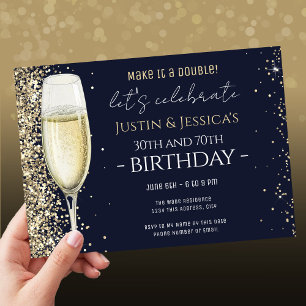 Invitation Parties scintillant d'or Blue Double Champagne fêt