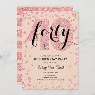 Invitation Parties scintillant d'or Blush Rose 40e anniversai
