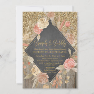 Invitation Parties scintillant d'or Bois Floral Chalkboard Br
