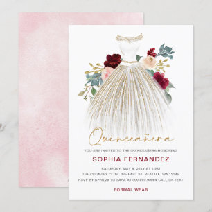 Invitation Parties scintillant d'or Bourgogne Robe Florale Qu