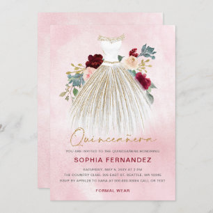 Invitation Parties scintillant d'or Bourgogne Robe Florale Qu