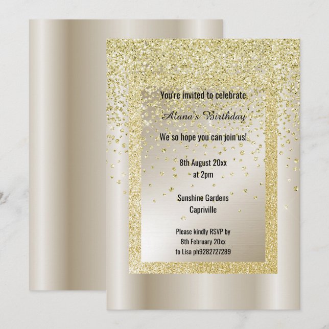 Invitation Parties scintillant d'or bronze moderne Toute Occa (Devant / Derrière)