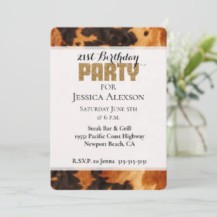 Invitation Parties scintillant d'or Brown Black Cowhide 21e a