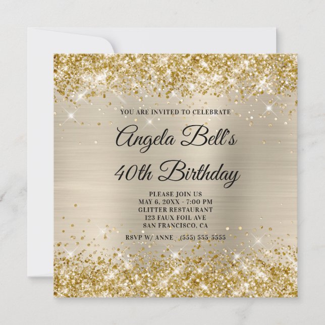 Invitation Parties scintillant d'or Champagne Shimmer Foil Fa (Devant)