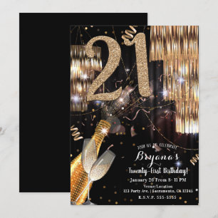 Invitation Parties scintillant d'or Champagne Vin 21 Annivers