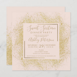 Invitation parties scintillant d'or chic cadre chic rose pâle