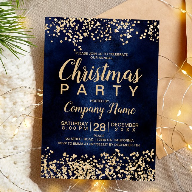 Invitation Parties scintillant d'or chic marine entreprise No (Chic gold glitter navy corporate Christmas party Invitation)