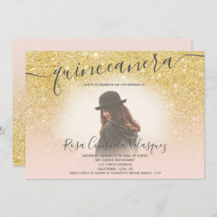 Invitation parties scintillant d'or chic quincénanera rose ro