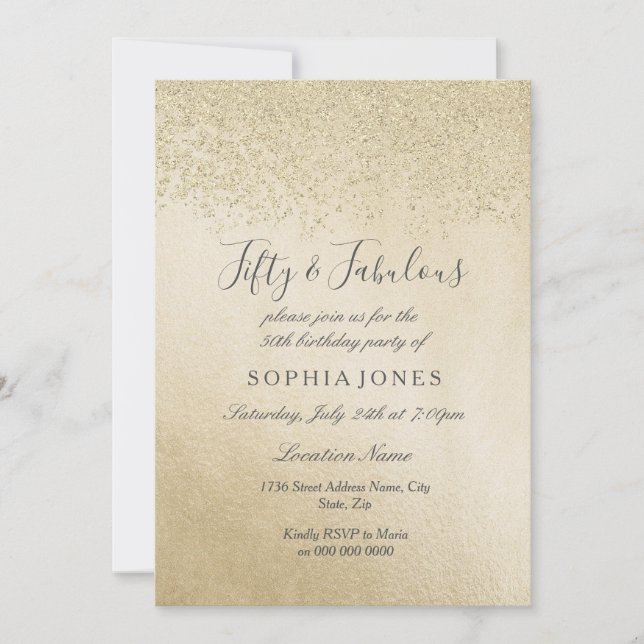 Invitation Parties scintillant d'or Cinquante et fabuleux 50e (Devant)