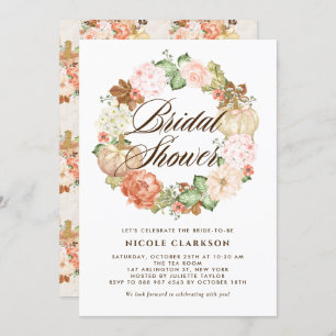 Invitation Parties scintillant d'or Citrouilles Wreath Fête d