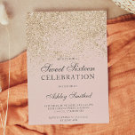 Invitation parties scintillant d'or clair éclat sweet sixteen<br><div class="desc">Une douche à parties scintillant or clair moderne,  assez chic et élégante ombre avec bloc de couleur rose pastel blanc doux invitation à la fête de 16 ans.</div>