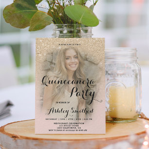 Invitation Parties scintillant d'or clair moderne ombre photo