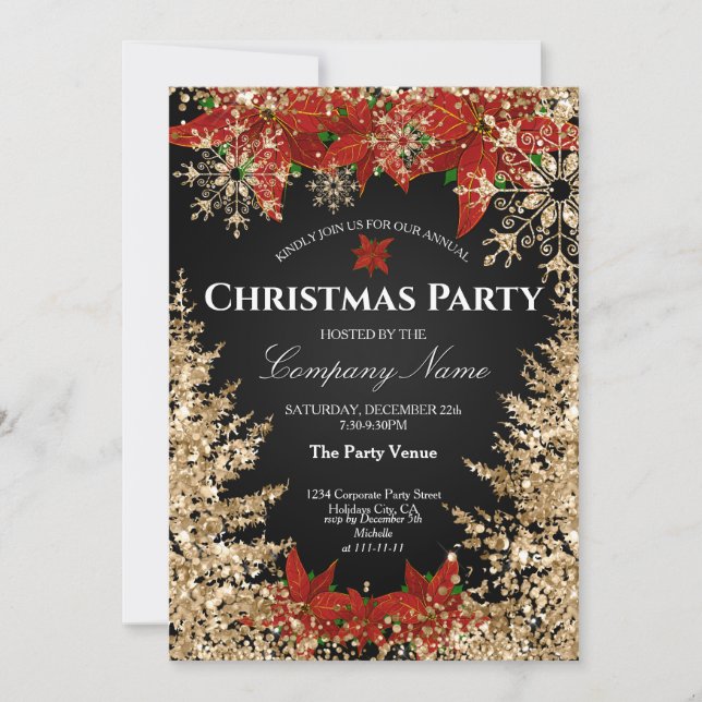 Invitation Parties scintillant d'or Classy Marine Fête de Noë (Devant)