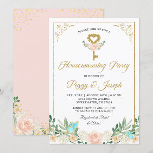 Invitation Parties scintillant d'or Clé Rose Jardin Invitatio