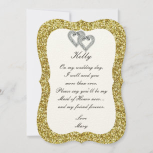 Invitation Parties scintillant D'Or Coeurs De Diamant Maid Of