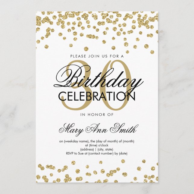 Invitation Parties scintillant d'or Confetti 30e anniversaire (Devant)