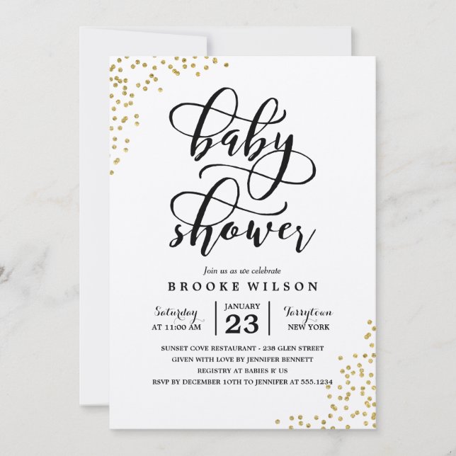 Invitation Parties scintillant d'or Confetti Baby shower Invi (Devant)