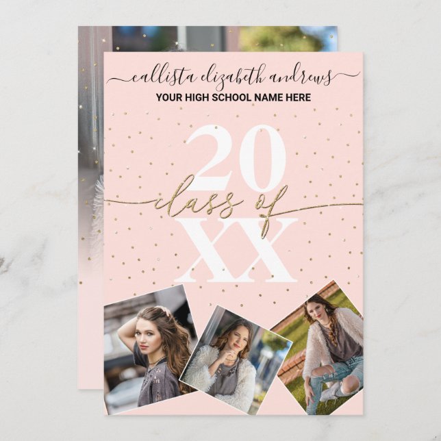 Invitation Parties scintillant d'or Confetti Classe de Gradua (Devant / Derrière)