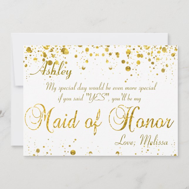 Invitation Parties scintillant d'or Confetti | Maid of Honor (Dos)