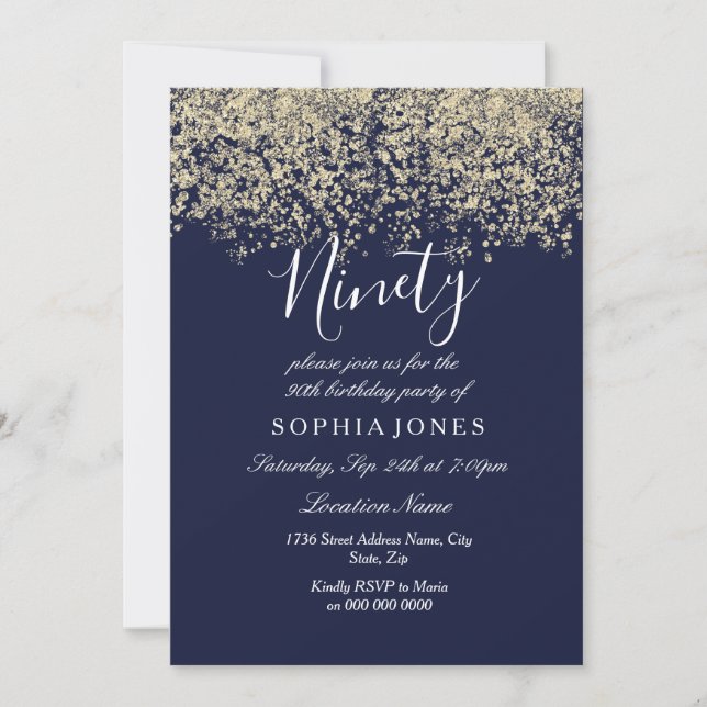 Invitation Parties scintillant d'or Confetti Marine Invitatio (Devant)