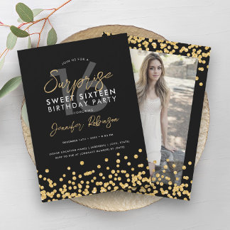 Invitation Parties scintillant d'or Confetti Photo Surprise S