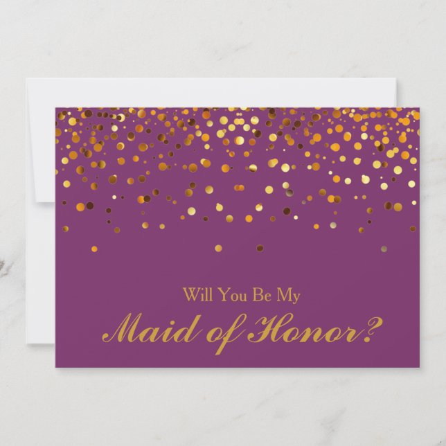 Invitation Parties scintillant d'or Confetti Purple Maid of H (Devant)