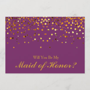 Invitation Parties scintillant d'or Confetti Purple Maid of H