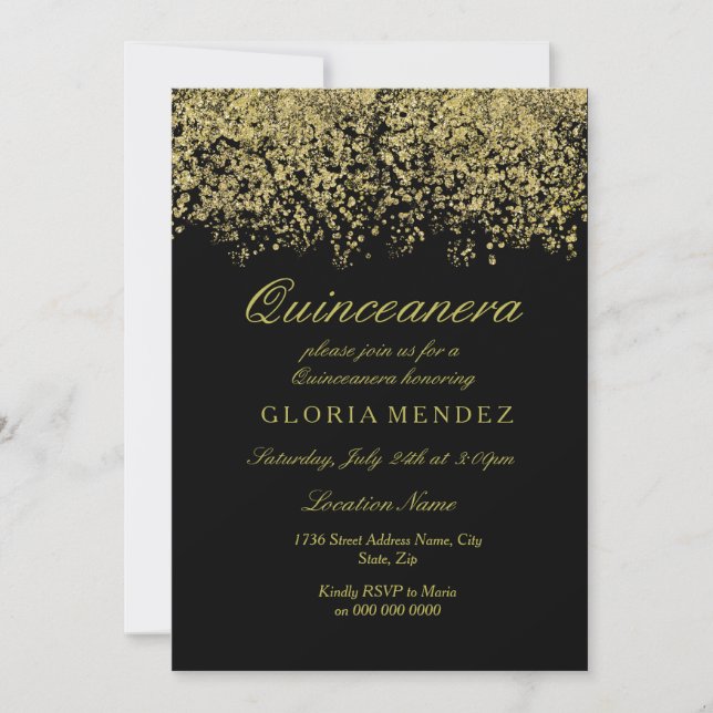 Invitation Parties scintillant d'or Confetti Quinceanera Invi (Devant)