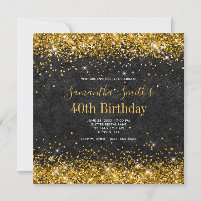 Invitation Parties scintillant d'or Cuir noir 40e anniversair (Devant)