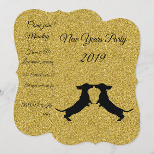 Invitation Parties scintillant d'or Dachshund Nouvel An Invit