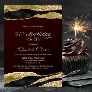Invitation Parties scintillant d'or de Bourgogne 21e fête d'a