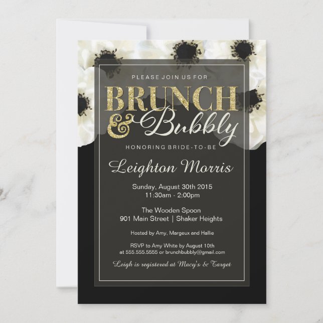 Invitation Parties scintillant d'or de Brunch & Bubbly Douche (Devant)