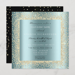 Invitation Parties scintillant d'or de Champaigne Noir Aqua B