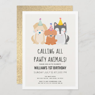 Invitation Parties scintillant d'or de Chien Chien Chien Coqu