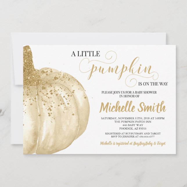 Invitation Parties scintillant d'or de citrouille Fall Boho B (Devant)