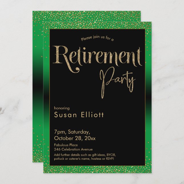 Invitation Parties scintillant d'or de la partie de retraite  (Devant / Derrière)