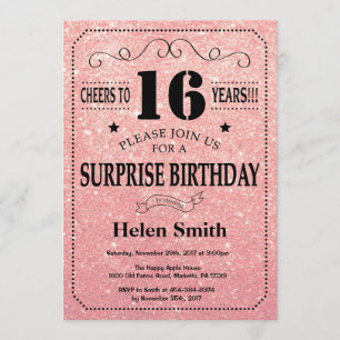 Invitation Parties scintillant d'or de la rose rose 16e anniv