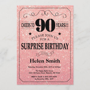 Invitation Parties scintillant d'or de la rose rose 90e anniv