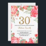 Invitation Parties scintillant d'or de l'Invitation à la flor<br><div class="desc">Invitation à la florale rouge 30e anniversaire pour les femmes. Aquarelle Fleur botanique florale. Parties scintillant d'or. Pignons Roses Fleurs Florales. Anniversaire adulte.
Pour plus de personnalisation,  cliquez sur le bouton "Customiser" et utilisez notre outil de conception pour modifier ce modèle.</div>