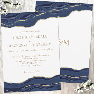Invitation Parties scintillant d'or de marbre bleu marine Mar