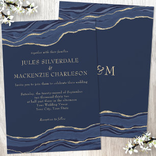 Invitation Parties scintillant d'or de marbre bleu marine Mar