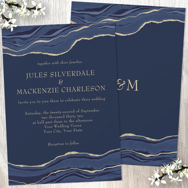 Invitation Parties scintillant d'or de marbre bleu marine Mar (Créateur téléchargé)
