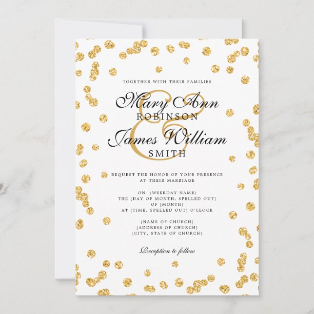 Invitation Parties scintillant d'or de mariage simple et élég (Devant)