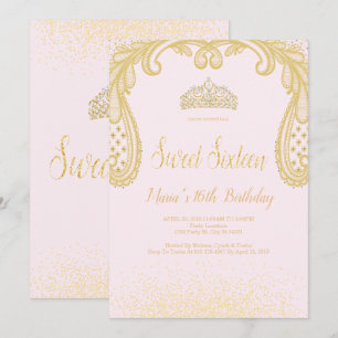 Invitation Parties scintillant d'or & dentelle, Sweet 16 Invi