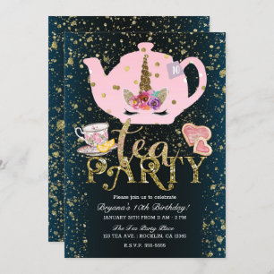 Invitation Parties scintillant d'or des filles roses de la fê