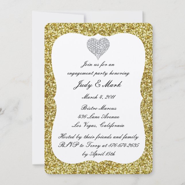 Invitation Parties scintillant d'or Diamond Coeur Engagement  (Devant)