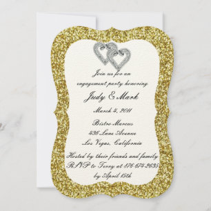 Invitation Parties scintillant d'or Diamond Hearts