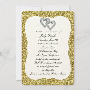 Invitation Parties scintillant d'or Diamond Hearts Fête des m
