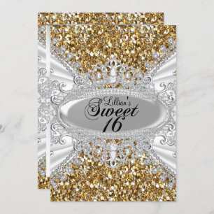 Invitation Parties scintillant d'or Diamond Tiara Sweet 16 In
