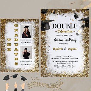 Invitation Parties scintillant d'or Double diplôme Deux diplô